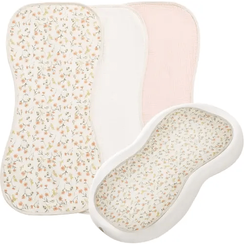 HOMBYS Changing Pad Liner Fits for Changing Pad,Washable Baby Changing Pad Cover Waterproof,100% Cotton Muslin Changing Table Pad,3 Pack,Cream White,Pink,Floral