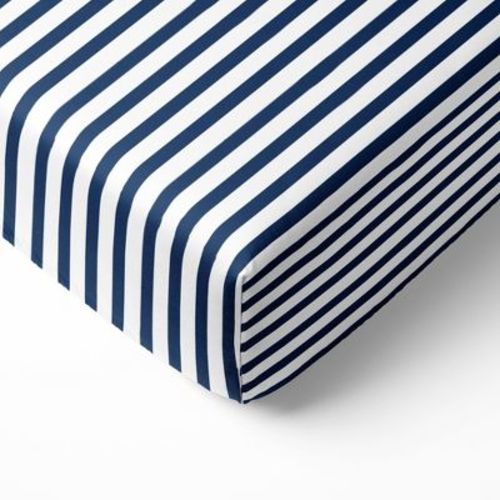 Bacati - Navy Pin Stripes 100 Percent Cotton Universal Baby Us Standard Crib Or Toddler Bed Fitted Sheet