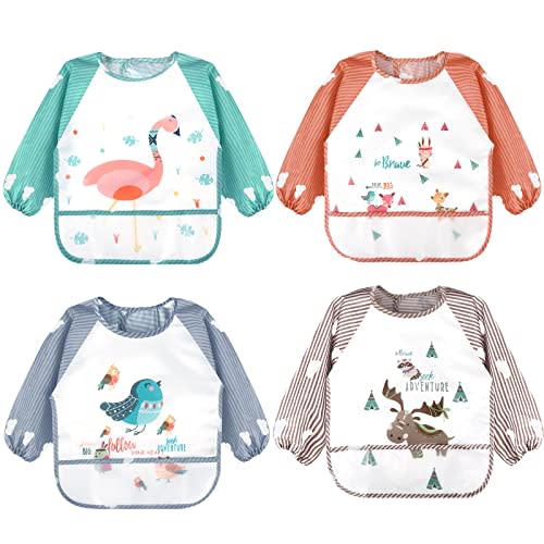 Accmor Long Sleeve Baby Bibs, Waterproof Sleeved Bibs Smock for Toddler Baby Girls Boys Eating Feeding