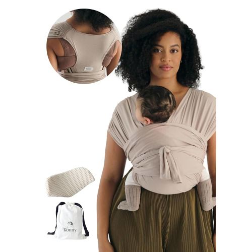 Konny Baby Carrier Flex SoftBreeze with Head Support - Adjustable, Easy to Wear Baby Wrap Sling, Perfect for Newborn Babies Essentials up to 44 lbs (XS-XL) - Beige