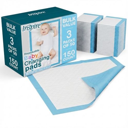 Inspire Baby Diaper Changing Pads | Disposable Chux Underpads, 23 x 36 Inches, Bulk Savings Pack 150 Ct