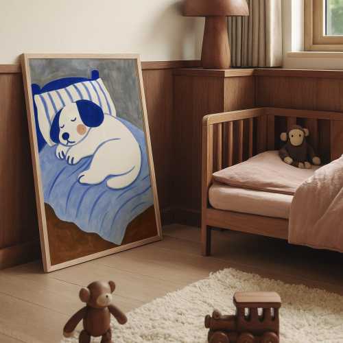 Whimsical Cute Dog Sleeping Print: Nursery Wall Art, Kids Room Decor (Digital Download)