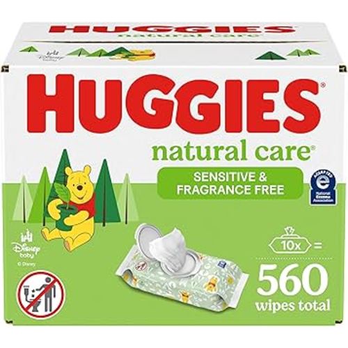 Huggies Natural Care Sensitive Baby Wipes, Unscented, Hypoallergenic, 99% Purified Water, 10 Flip-Top Packs (560 Wipes Total)
