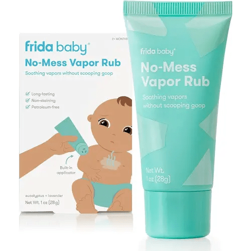 Frida Baby No-Mess Vapor Rub, Baby Vapor Rub for Chest, Neck, Back + Foot,Non-staining, Petroleum-Free Hands-Free Applicator Tube, Soothing Eucalyptus & Lavender for Sleep