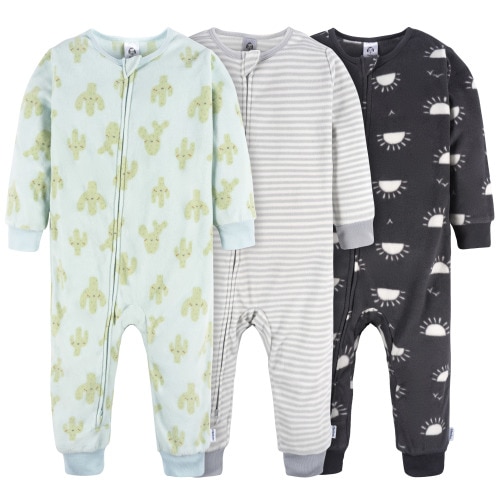 Gerber Baby and Toddler Gender Neutral Footless Fleece Pajamas, 3 Pack, Sizes 12 Months - 5T