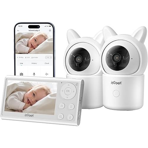 ieGeek Baby Monitor with 2 Cameras, Split-Screen Video Baby Monitor with Audio and 1080P Camera 4.3" Screen - Night Vision, Two-Way Talk, Cry & Motion Detection, Pan-Tilt-Zoom via Screen and Free APP…