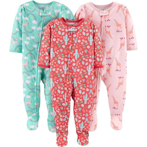 Simple Joys by Carter's Toddlers and Baby Girls' Loose-Fit Polyester Jersey Footed Pajamas, Pack of 3