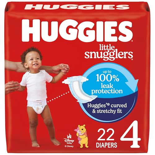 Huggies Size 4 Diapers, Little Snugglers Baby Diapers, Size 4 (22-37 lbs), 22 Count, Packaging May Vary