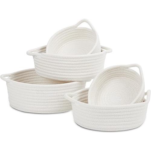 5 Pieces Storage Basket Sets Cotton Rope Woven Baskets for Organizing Small Round Baby Nursery Bins