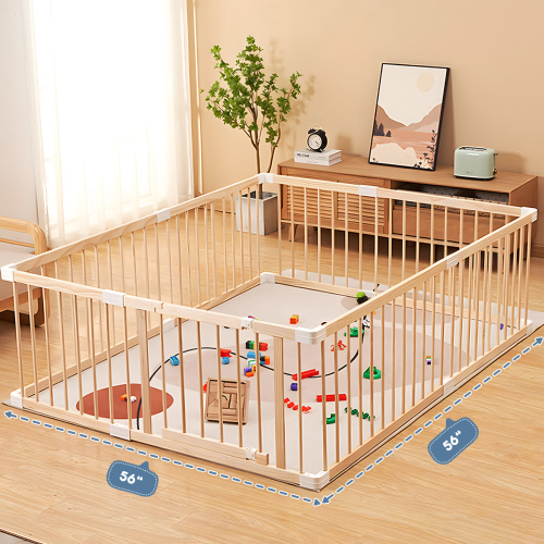 HARPPA Wooden Baby Gate Playpen, Large Play Yard Fence for Toddlers, Adjustable Shape, 56" x 56" x 24"