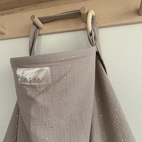 Nursing Cover for Baby Breastfeeding & Pumping | Multi Use Car Seat Stroller Cover | Breathable Soft Muslin Cotton | Breast Feeding Apron & Shawl by TISU (Taupe Beige)