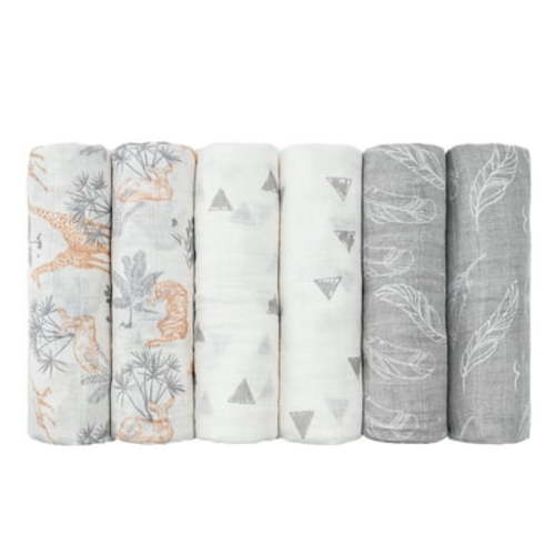 Gllquen Baby Organic Cotton Muslin Swaddle Blankets 6-Pack for Newborn Infant Girls Boys, 28 X 28", Jungle Exploration