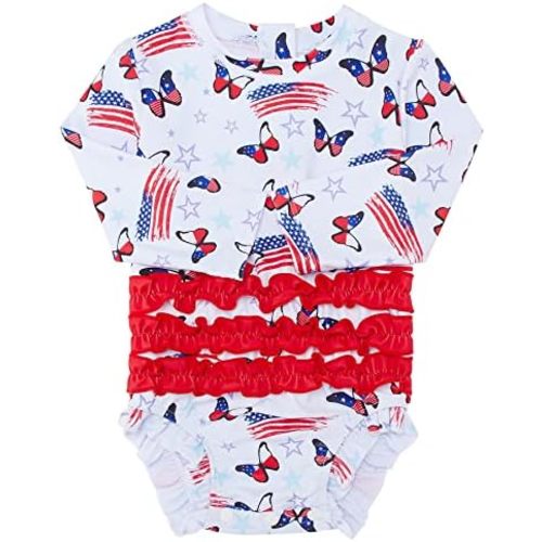 uideazone Baby Girls Rash Guard Swimsuit Long Sleeve One Piece Swimwear UPF 50+ Sun Protection for Toddler 0-24 Months