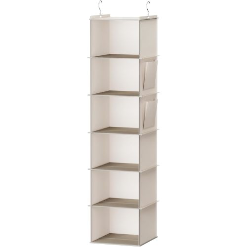 Hanging Closet Organizer, 6-Shelf Closet Hanging Storage with Side Pockets, Beige