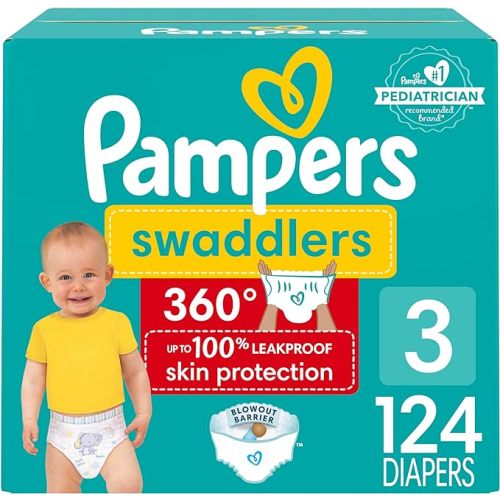 Pampers Swaddlers 360 Pull-On Diapers, Size 3, 124 Count for up to 100% Leakproof Skin Protection and Easy Changes