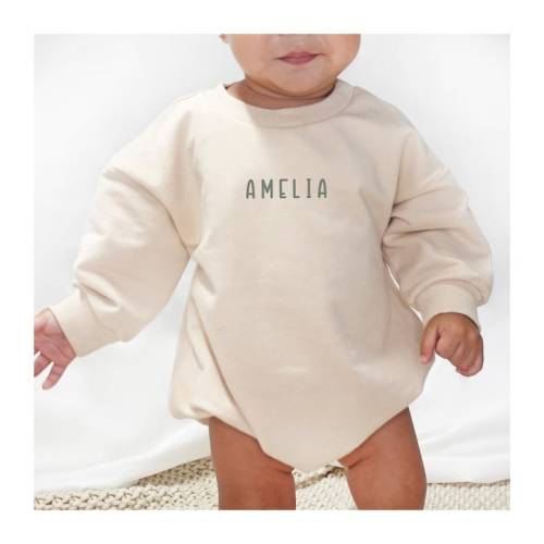 Custom Baby Name Neutral Sweater Romper Organic Cotton - Etsy