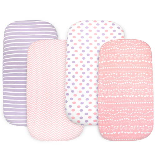 5 Pack Bedside Sleeper Bassinet Fitted Sheets, Organic Cotton, 33x20x4 Inches, Compatible with Pads Size Between 17-21 in Width, 29-33 in Length, and 1.5-4 in Thick