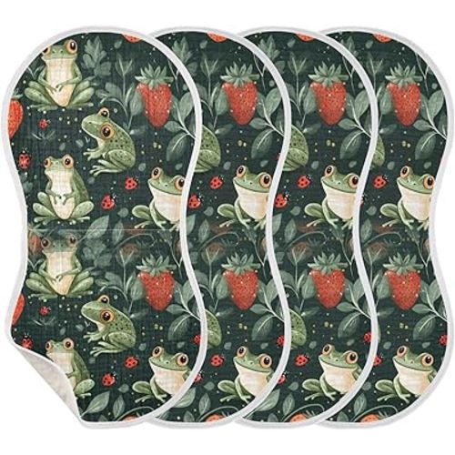 Frogs Baby Muslin Burp Cloths 4 Pack 11x22 Inch Ultra Absorbent and Soft Cotton Baby Burping Cloth Washable Burp Rags for Newborn, Girls Boys