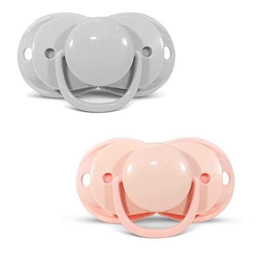 RaZbaby Keep-It-Kleen Baby Pacifier 2-Pack Closes When Dropped - BPA-Free Silicone Orthodontic Nipple, Ideal for Travel, Nipple Stays Clean, 0-36 Months - Pink/Grey