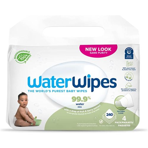 WaterWipes Biodegradable Textured Clean, Toddler & Baby Wipes, 99.9% Water Based Wipes, Unscented & Hypoallergenic for Sensitive Skin, 240 Count (4 packs), Packaging May Vary
