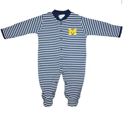 Michigan Wolverines NAVY Baby Striped Footed Romper Pajamas