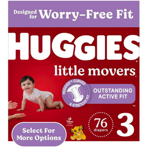 Huggies Little Movers Hypoallergenic Baby Diapers, Size 3, 76 Ct, Dermatologist-Tested