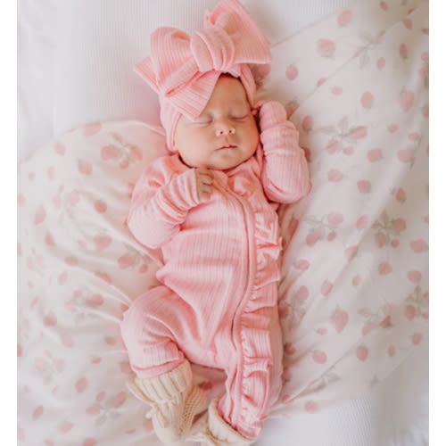 Frill Zip Romper | Peony Rib Pointelle – Little and Fern