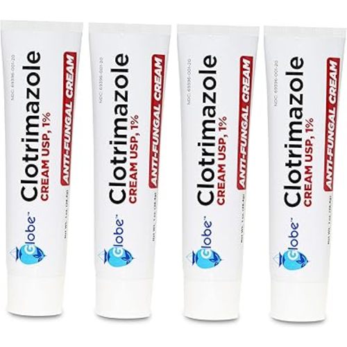 Globe (4 Pack) Clotrimazole Cream 1% (1 oz) Relieves The itching, Burning, Cracking and Scaling associated Athletes Foot, Jock Itch, Ringworm and More.