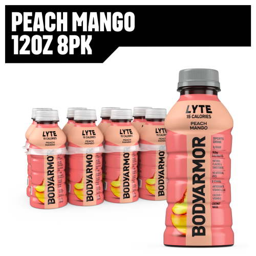 BODYARMOR Lyte Peach Mango Electrolyte Sports Drink, 12 fl oz, 8 Pack Bottles