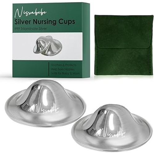 The Original Silver Nursing Cups - Nipple Shields for Nursing Newborn, Newborn Breastfeeding Must Haves for Soothe and Protect Your Nursing Nipples - Trilaminate 999 Silver(Regular)