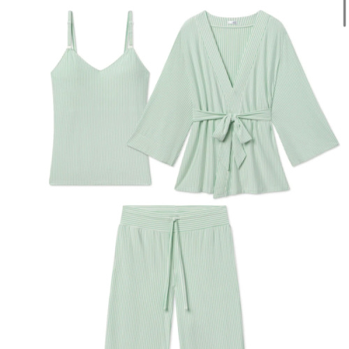 LAKE | Women | DreamModal Pajamas | Parisian Green Pencil Stripe Maternity Kimono Bundle