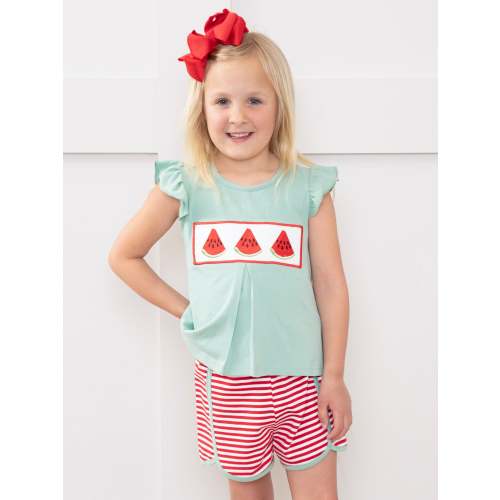 Watermelon Stripes Smocked Ruffle Outfit