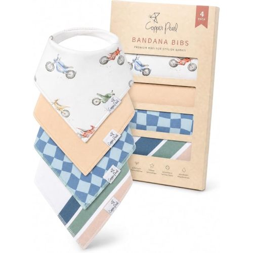 Copper Pearl Baby Bibs 4 Pack, Bandana Drool Bibs for Baby Girl & Boy, Soft Cotton Bibs for Drooling and Teething