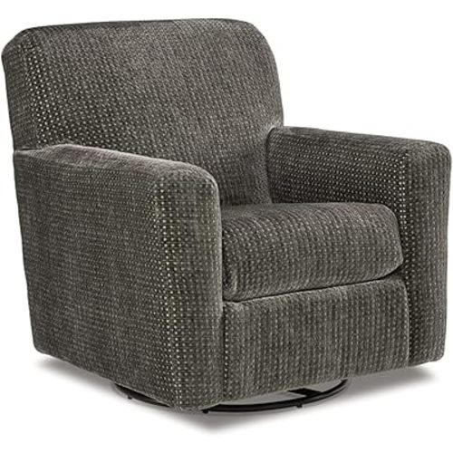 Signature Design by Ashley Herstow Casual Polka Dot Upholstered Swivel Glider Accent Chair, Gray & White