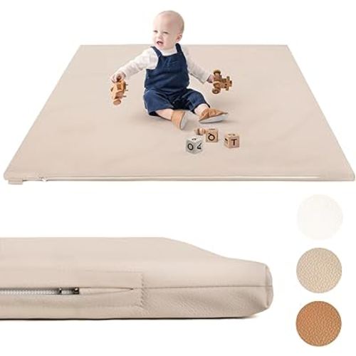 Padded Baby Play Mat - Thick Play Mat for Baby - Extra Thick & Super Soft Non Toxic Vegan Leather Floor Mat for Baby Girls and Boys - Crawling Mat for Baby Play on Floor