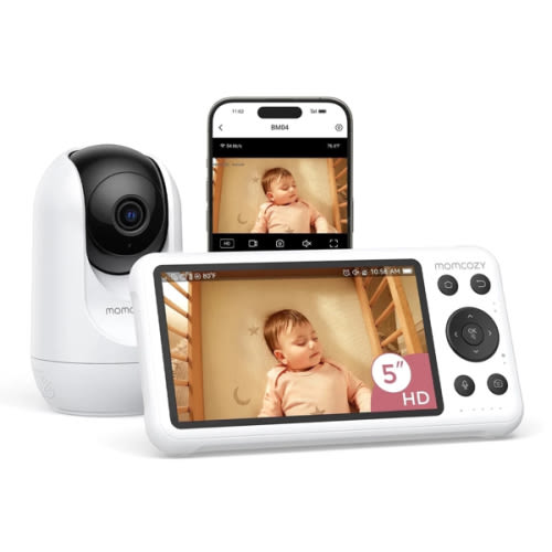 Momcozy Smart WiFi Baby Monitor with Camera and Audio, 5" 1080P Screen with Wall Mount, Motion & Cry Detection, Safe Fence,Clear Night Vision, 5000mAh Battery, 2-Way Talk, Photo & Video Recording,BM04