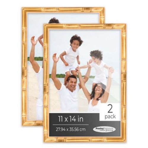 PosterPalooza | Pack of 2 Gold Bamboo Picture Frames | Solid Wood | UV-Resistant Acrylic | Easy Gallery Wall