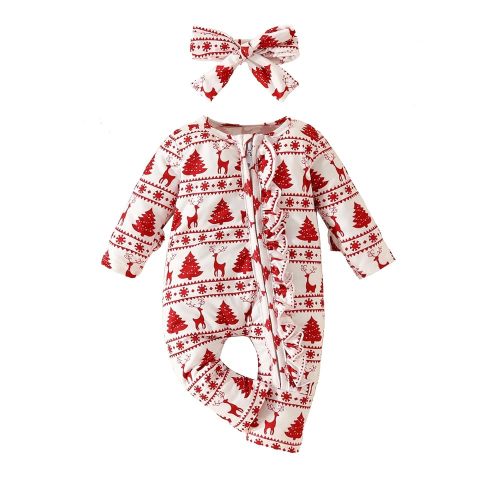 Christmas Baby Girl Outfit with Bow, Christmas Tree, 3-6 Months