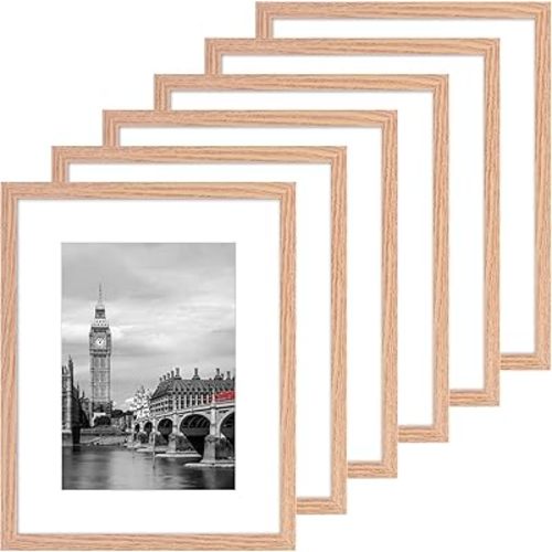 Fixwal 8x10 Picture Frame Set of 6 with Shatter Resistant Plastic Glass, Thin Border and Light Weight Photo Frames for Wall or Tabletop Display, Gift for Mother's Day, Father's Day, Natural