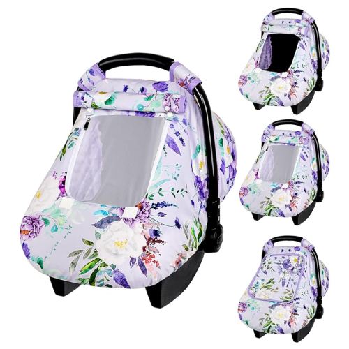 Purple Floral Waterproof Car Seat Cover for Babies, Windproof and Kick-Proof, Universal Fit, Soft Mink Plush Material