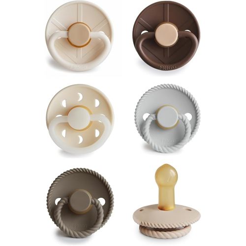 FRIGG Natural Rubber Baby Pacifier 6-Pack Earthy Wonder | Made in Denmark | BPA-Free (6-18 Months)