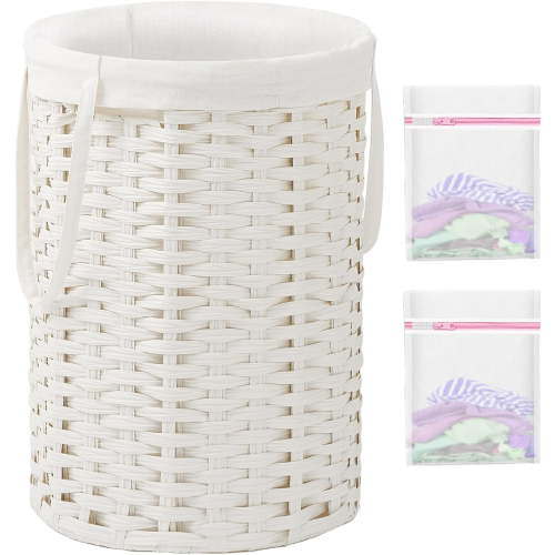 Laundry Hamper Laundry Basket Round 19.0 Gal (72 L) Handwoven Rattan Laundry Basket, Large Wicker Laundry Hamper with Removable Laundry Bag Handles 2 Mesh Bags for Bedroom Living Room White
