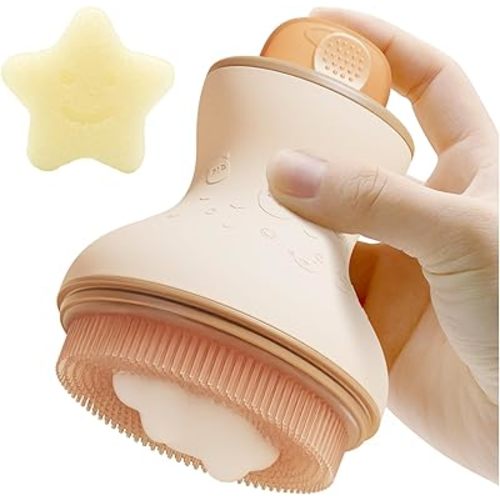 b&h Silicone Baby Cradle Cap Brush - 2-in-1 Soft Newborn Bath Brush with Bubbler, Toddlers Cradle Cap Treatment System, Shampoo Brush Baby Bath Essential Foamer Brush, Infant Bath Sponge