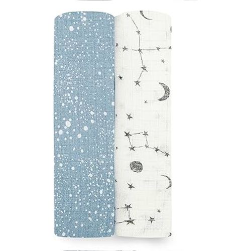 aden + anais essentials Silky Soft Swaddle Baby Blanket, 100% Bamboo Viscose Muslin Blankets for Girls & Boys, Baby Receiving Swaddles, Ideal Newborn & Infant Swaddling Set, 2 Pack, Cosmic Galaxy