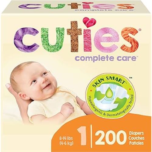 Cuties | Skin Smart, Absorbent & Hypoallergenic Diapers with Flexible & Secure Tabs | Bulk Case | Size 1 | 200 Count