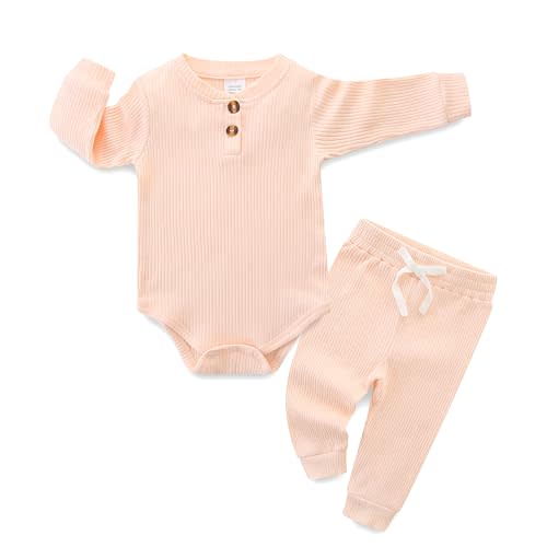 Hikido Newborn Baby Boy Girl Clothes Infant Ribbed Romper Cotton Long Sleeve Pant Sets for 0~18M Infant