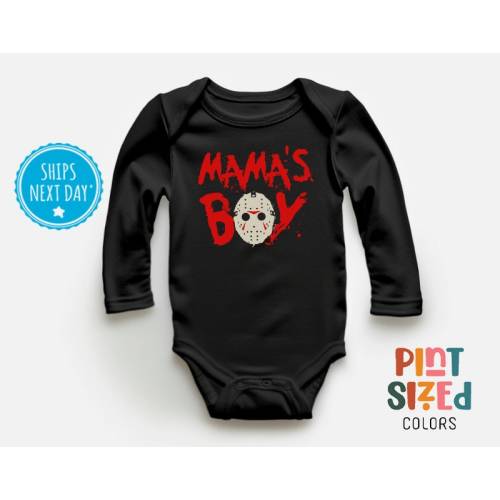 Mama's Boy Baby Onesie® - Funny Slasher Bodysuit - Retro Boys Halloween Onesie® - Black