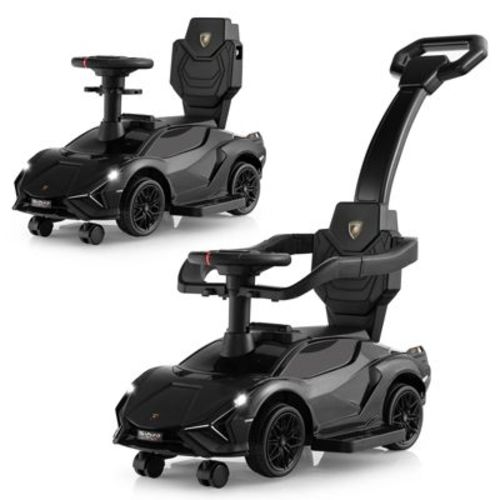 Costway 3-in-1 Licensed Lamborghini Ride On Push Car Walking Toy Stroller With Usb Port Black