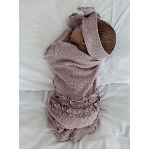 Newborn - 3 Little Crowns My First Outfit - Flutter Bum Onesie + Topknot Set - Soft Lavender