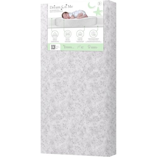 Dream On Me 2 in 1 Serene Snooze Crib and Toddler Mattress in Morning Mist Floral